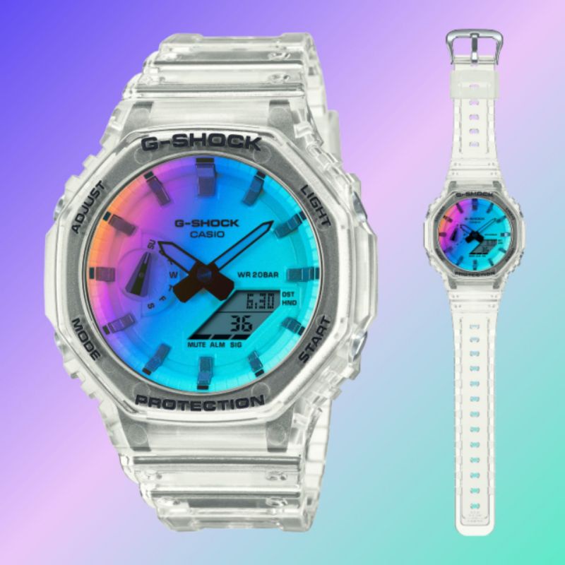 Jam tangan Sporty Casio G-SHOCK GA-2100SR GA 2100 Rainbow dial Autolight fullset