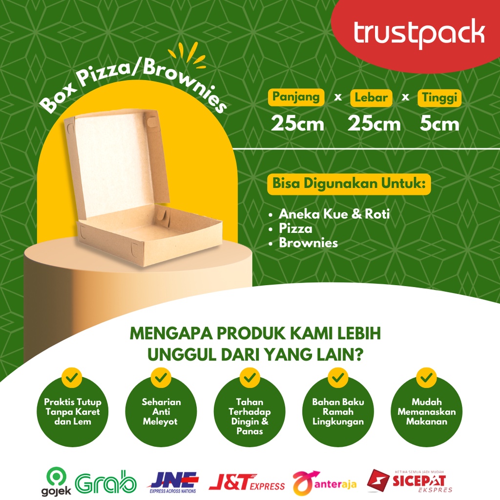 KARDUS BOX PIZZA / ROTI / KUE 25x25x5 NON LAMINASI - KRAFT PAPER