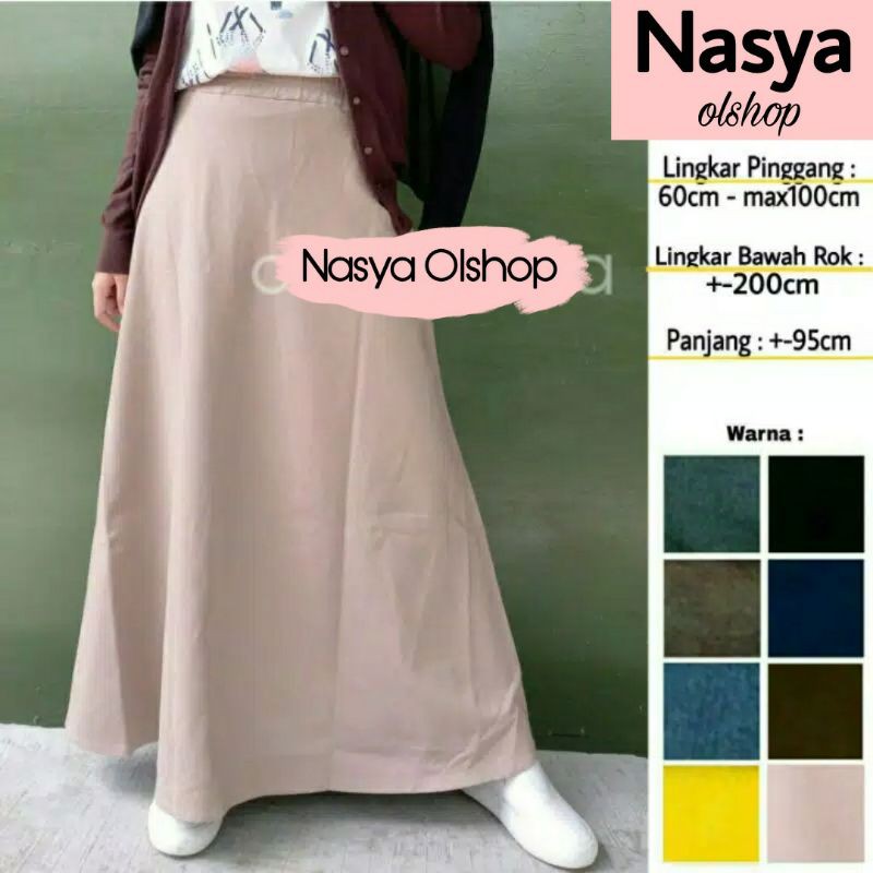 ROK KARET DENIM POLOS - STRETCH MELAR -POLA PAYUNG LEBAR