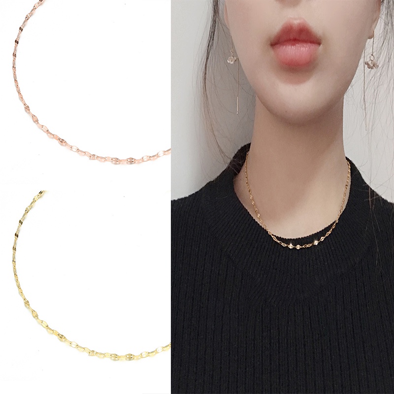 Titanium Stainless Steel Bare Chain Rose Gold Kalung Choker untuk Wanita