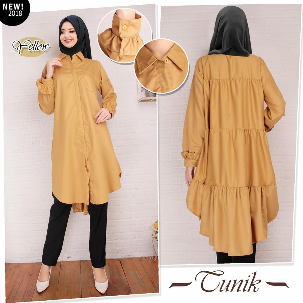 Baju Atasan Muslim Tunik Wanita bahan katun warna abu-abu muda / eli