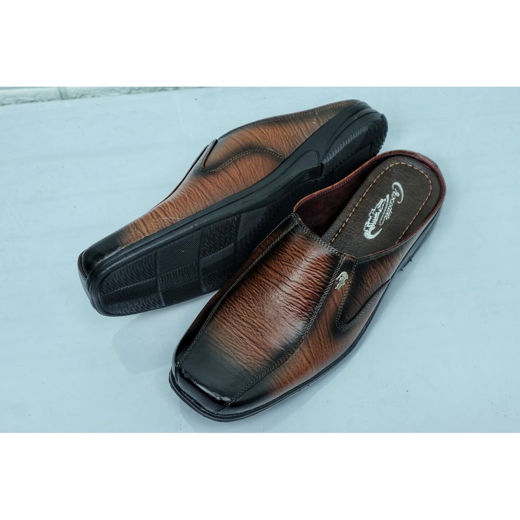 SL06 Sepatu Sandal Pria Kulit Sapi asli 100% Sandal Slop Bustong Corak Khas Kulit Sendal Motif kulit