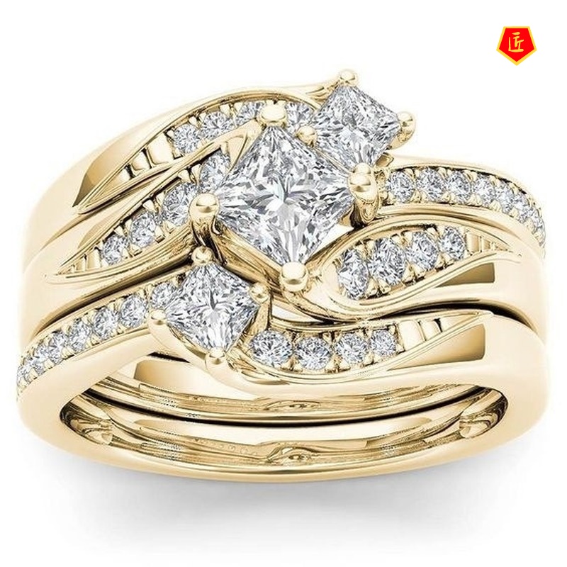 [Ready Stock]18K Gold Diamond Ring Set Creative Elegant Personality