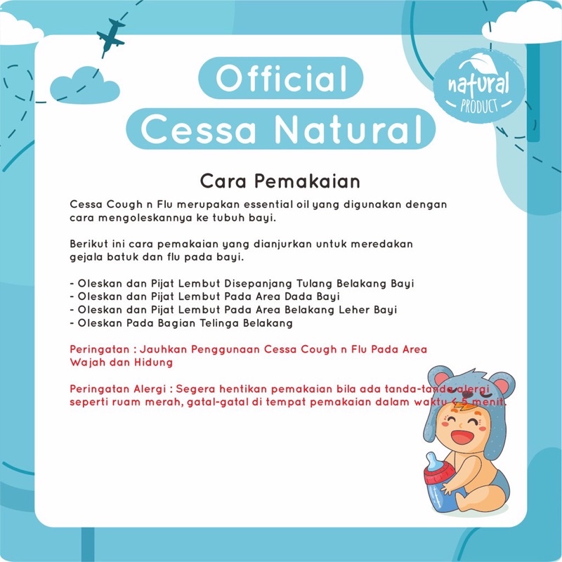 Cessa Cough N Flu (0-2th) Essential Oil Pereda Batuk &amp; Pilek Bayi Aromaterapi Alami Oles Baby