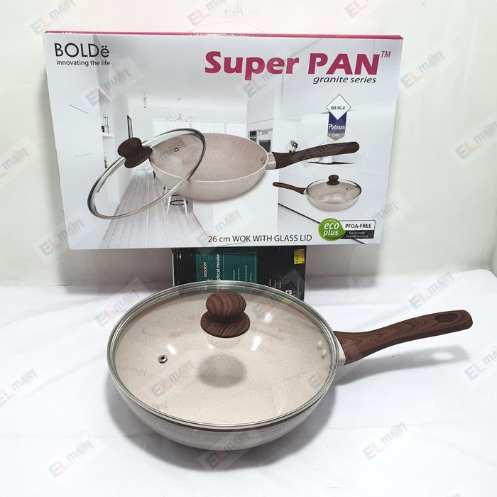 Bolde Super Pan Wok Granite beige 26 cm + glass lid - wajan frypan induksi + tutup