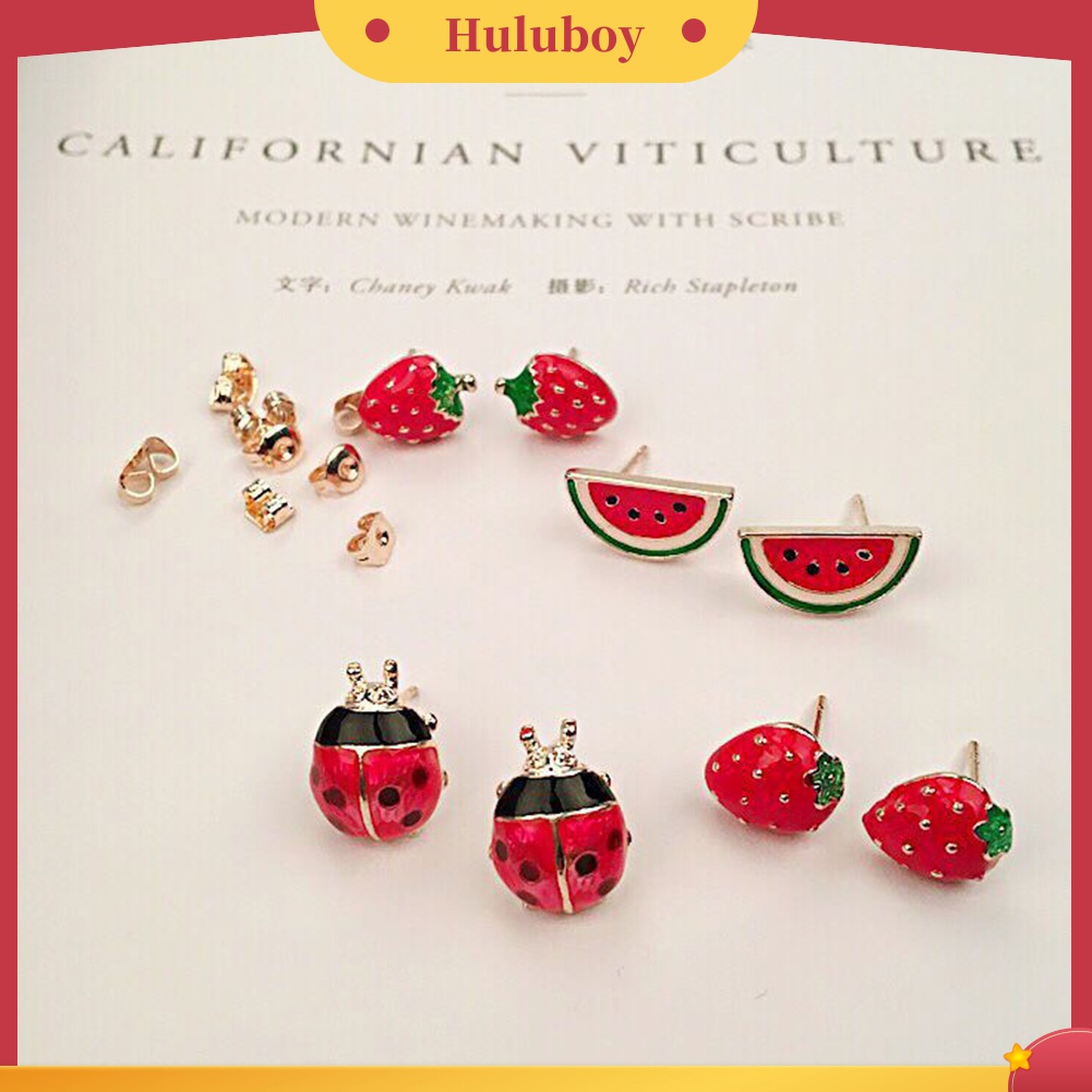 Anting Stud Desain Buah Strawberry Semangka Kumbang Untuk Wanita