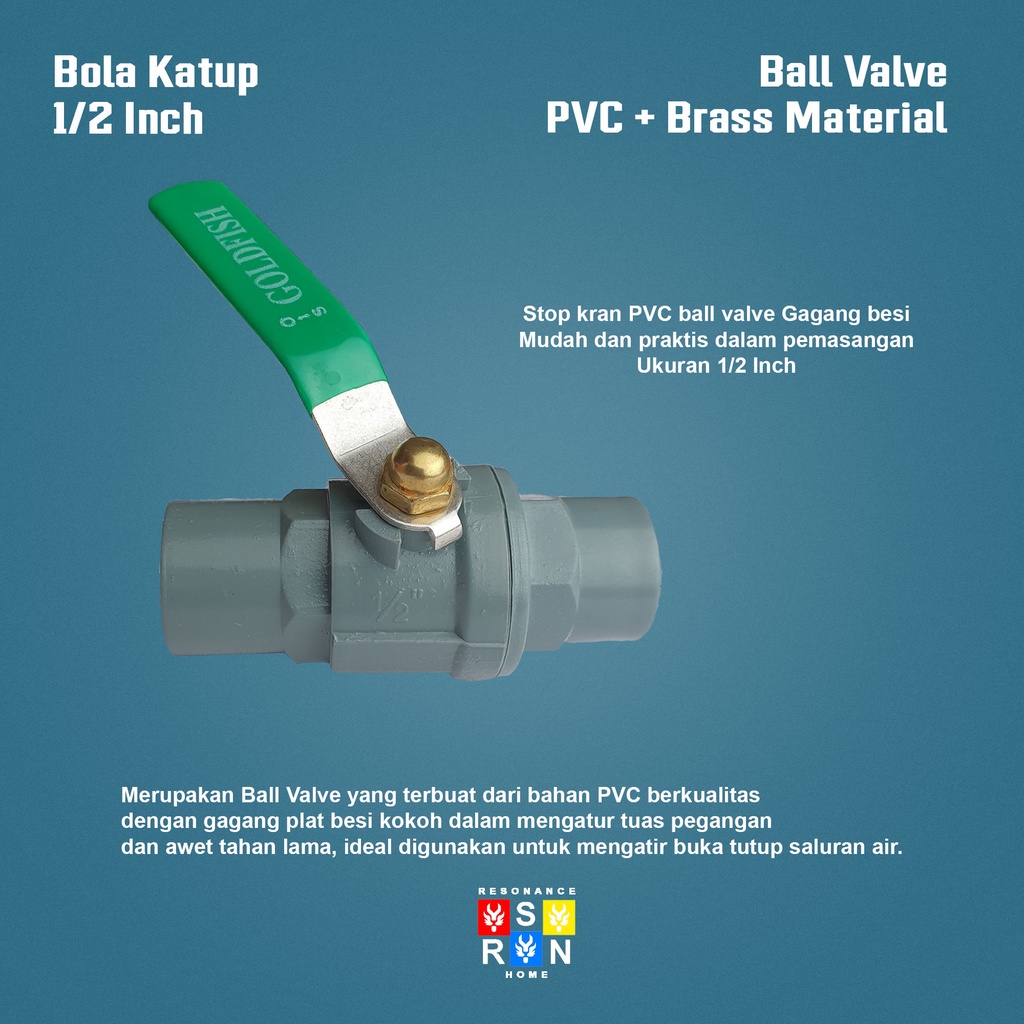 Ball Valve PVC 1/2 Inch Gagang Besi / Bola Katup Resonance Home