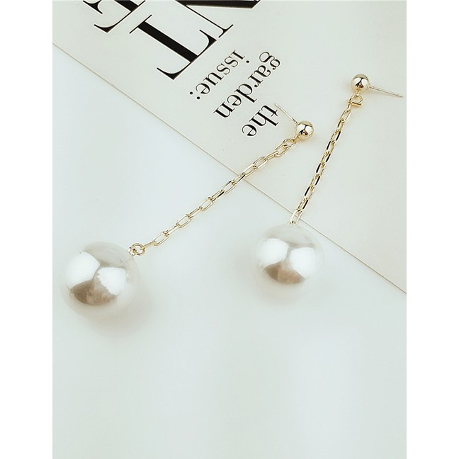 LRC Anting Tusuk Fashion Gold Pearl Flower Tassel Earrings F49333