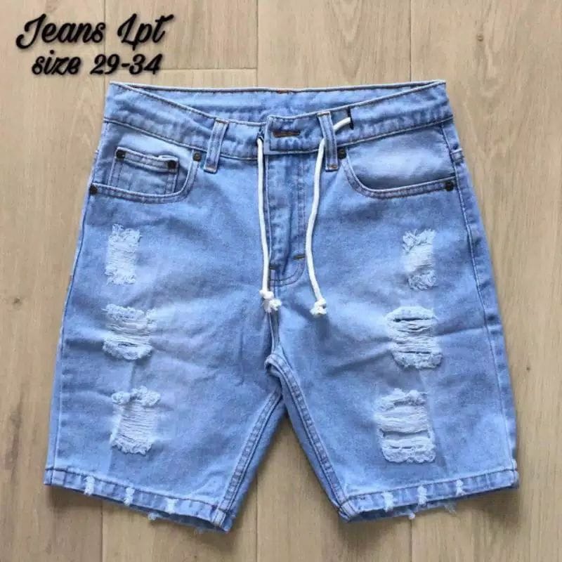 CELANA PENDEK JEANS SOBEK TALI KOLOR RAWIS/CELANA DISTRO PRIA RAWIS DISTRO