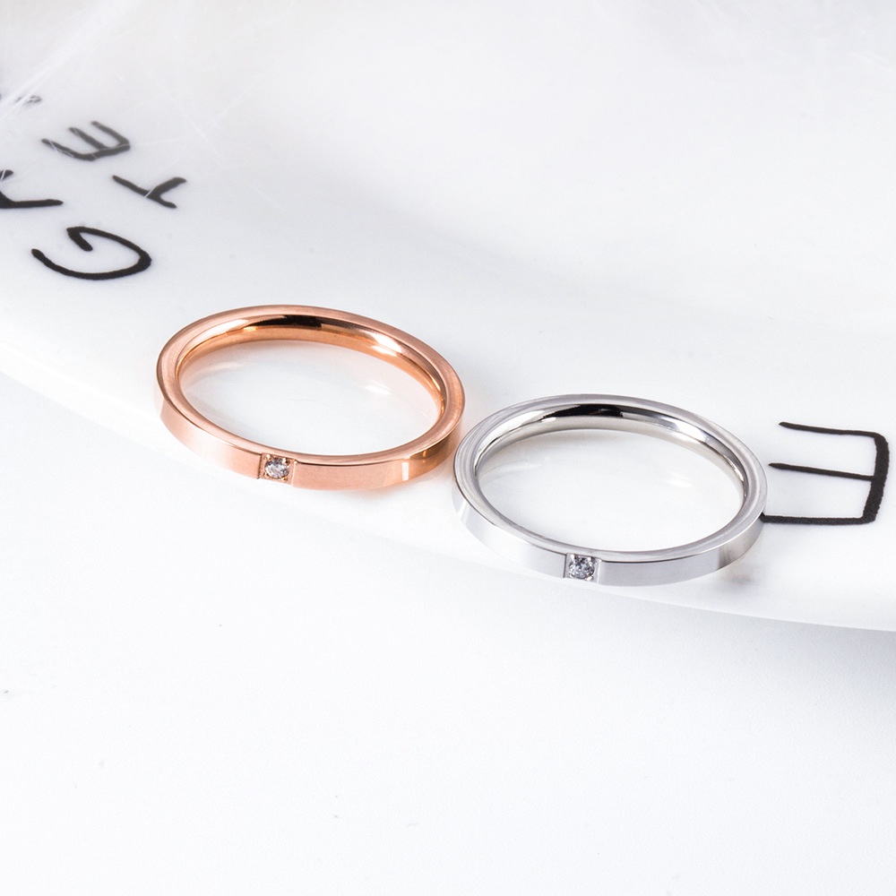 Cincin Berlian Bahan Titanium Steel Warna Rose Gold Gaya Korea Untuk Unisex