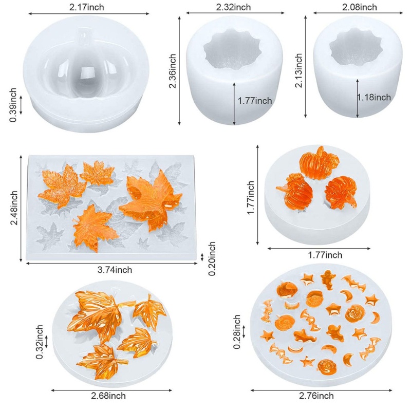 SIY  7Pcs DIY Halloween Thanksgiving Pumpkin Maple Leaves Star Moon Bat Pendant Silicone Epoxy Resin Mold Kit Art Craft Tools