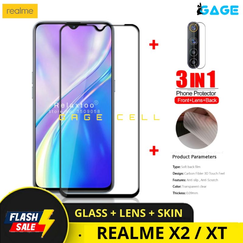 PROMO - TEMPERED GLASS FULL LAYAR KAMERA SKIN CARBON REALME X2 XT TG ANTI GORES DEPAN BELAKANG