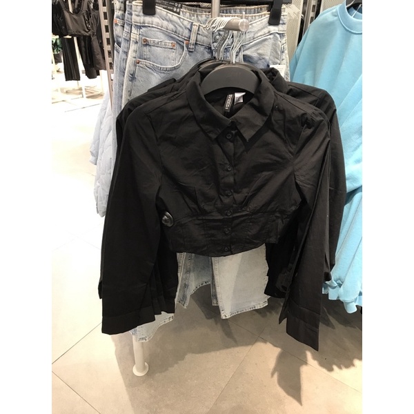 H&M Women’s - Kemeja Lengan Panjang Crop Top Slim fit