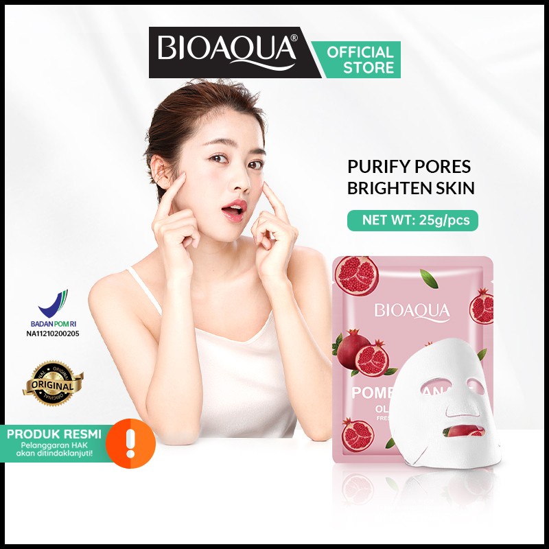 ✨ AKU MURAH ✨Bioaqua Pomegranate Oligopeptide Fresh And Brightening Essence Mask 25gr / Masker Wajah SACHET