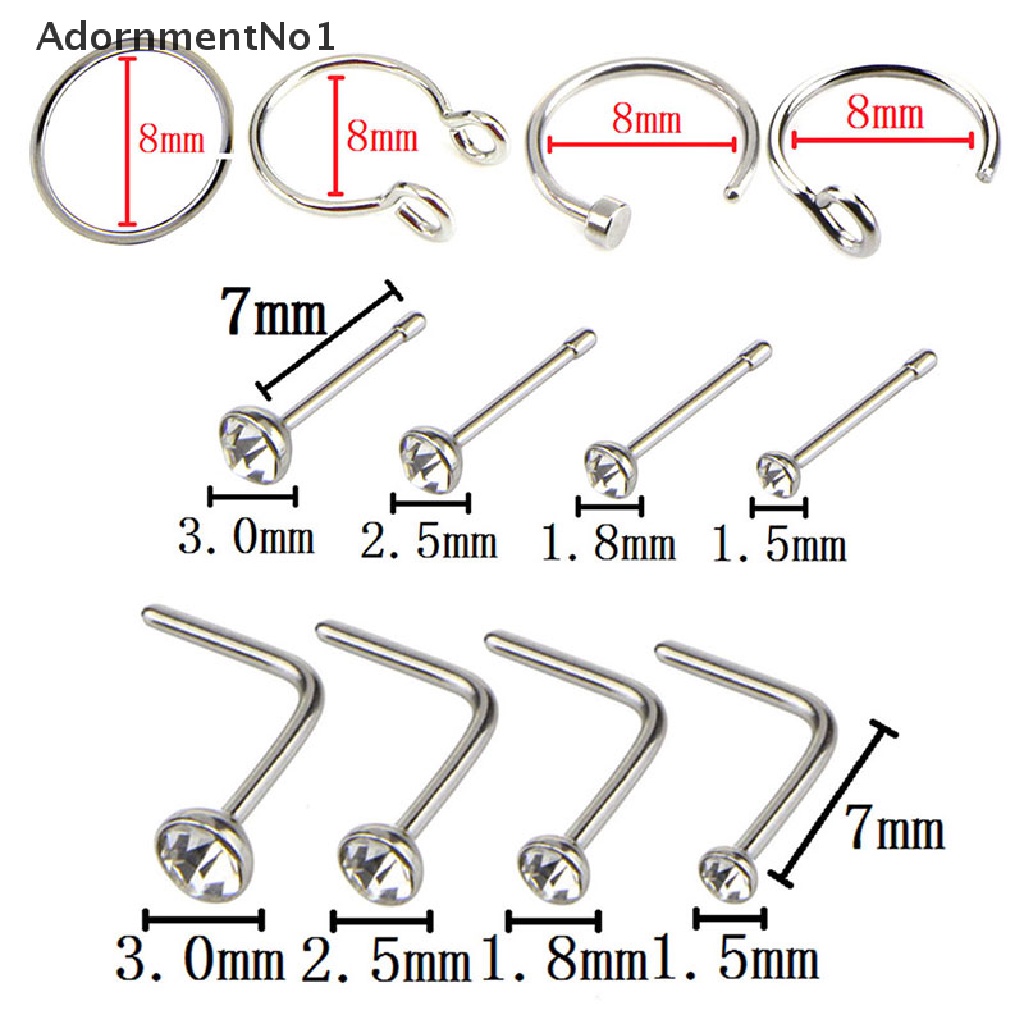 (AdornmentNo1) 12pcs / Set Cincin Tindik Hidung / Tubuh Bahan Surgical Steel Hias Kristal Untuk Wanita