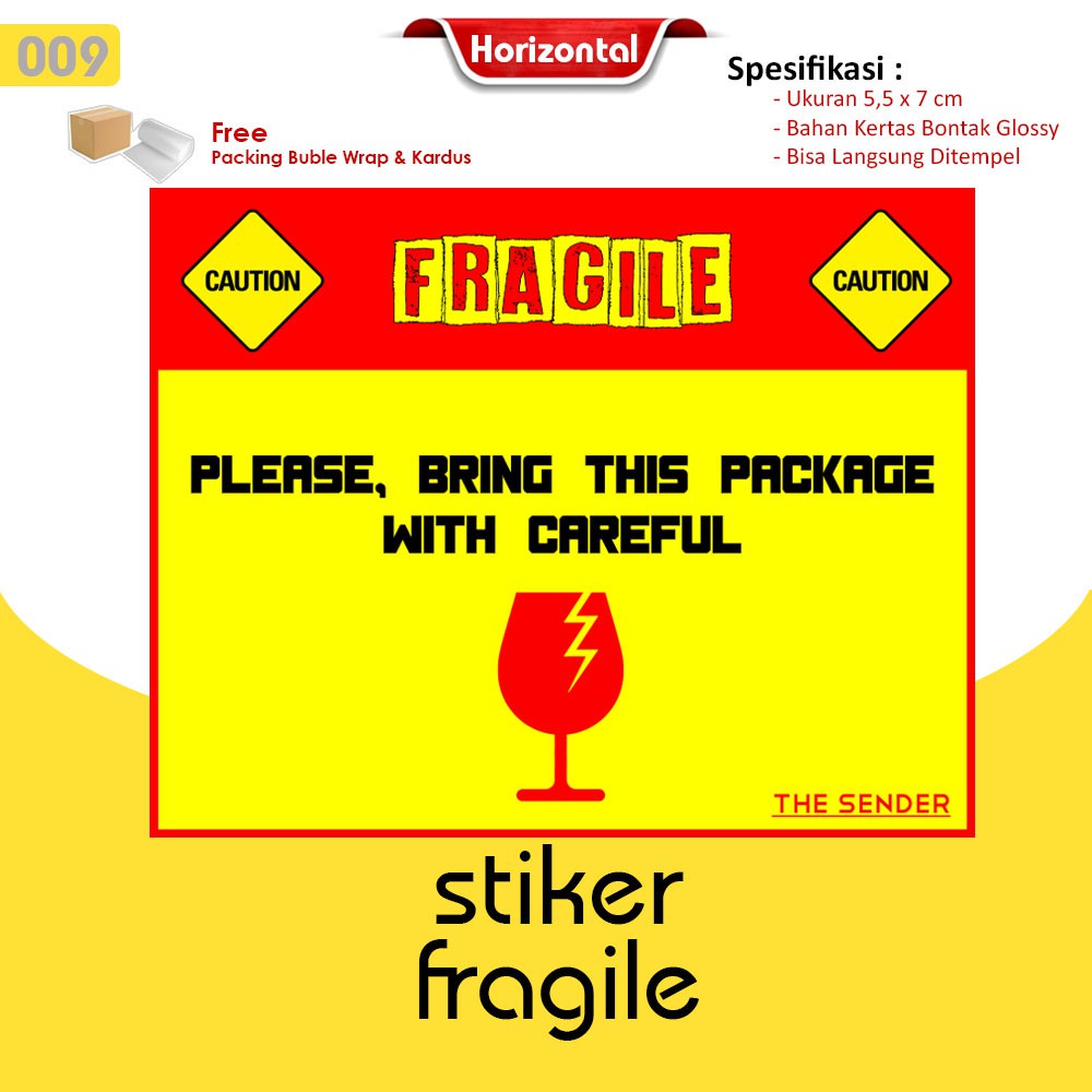 Stiker Fragile / Stiker Pecah Belah / Stiker Pengiriman Olshop / Stiker Unboxing Horizontal-009