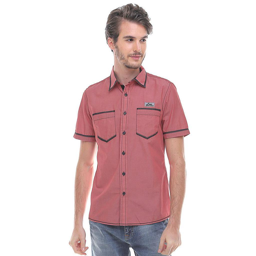 LGS - Slim Fit - Kemeja Fashion Pria - Logo LGS - Merah