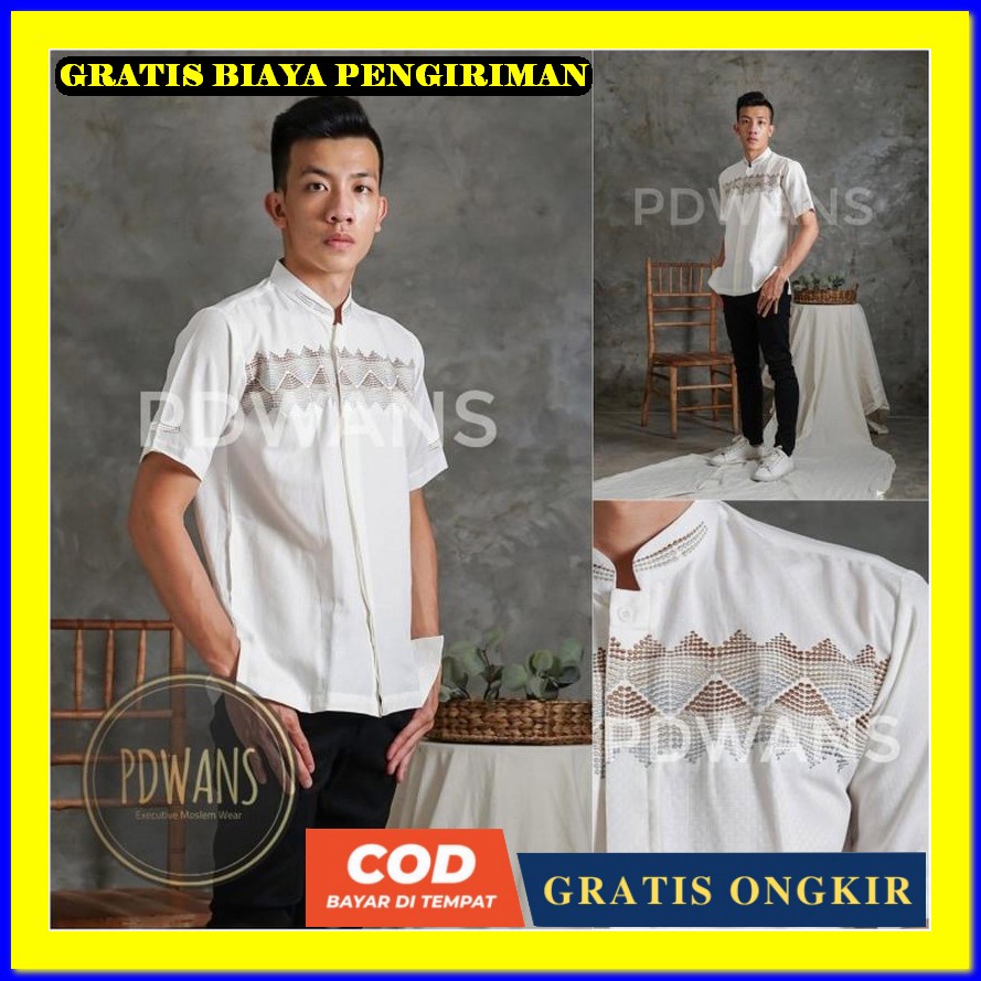 Koko Pria Dewasa Putih Bordir Kemeja Muslim Pria Import Baju Koko Pria Lengan Pendek Murah Kemeja Ke