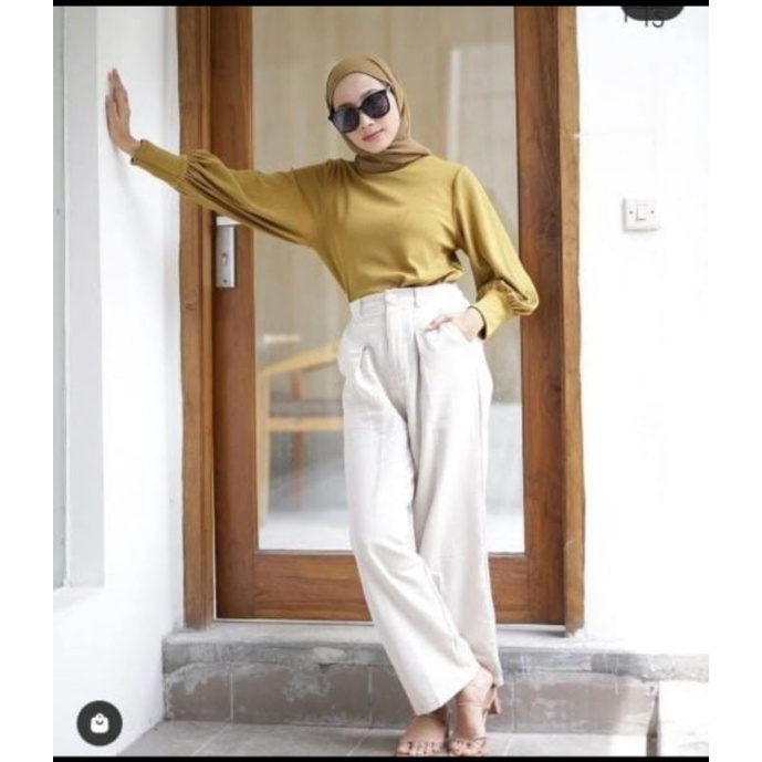 Highwaist Pants Kulot Linen Angel Celana Panjang Wanita Kekinian Outfit Kekinian Terbaru