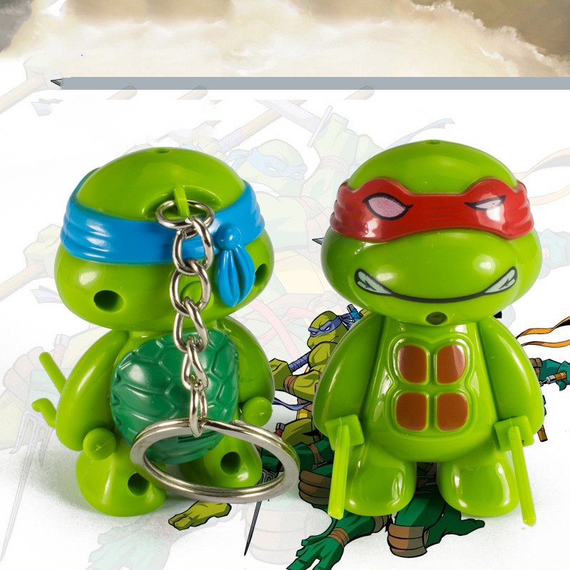 1pc Gantungan Kunci Action Figure Teenage Mutant Ninja Turtles Bahan PVC Dengan Lampu LED