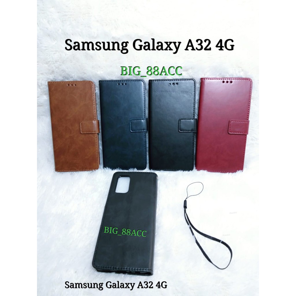 Leather Case Kulit Flip Cover Samsung Galaxy A32 4G Wallet Casing Kulit Dompet
