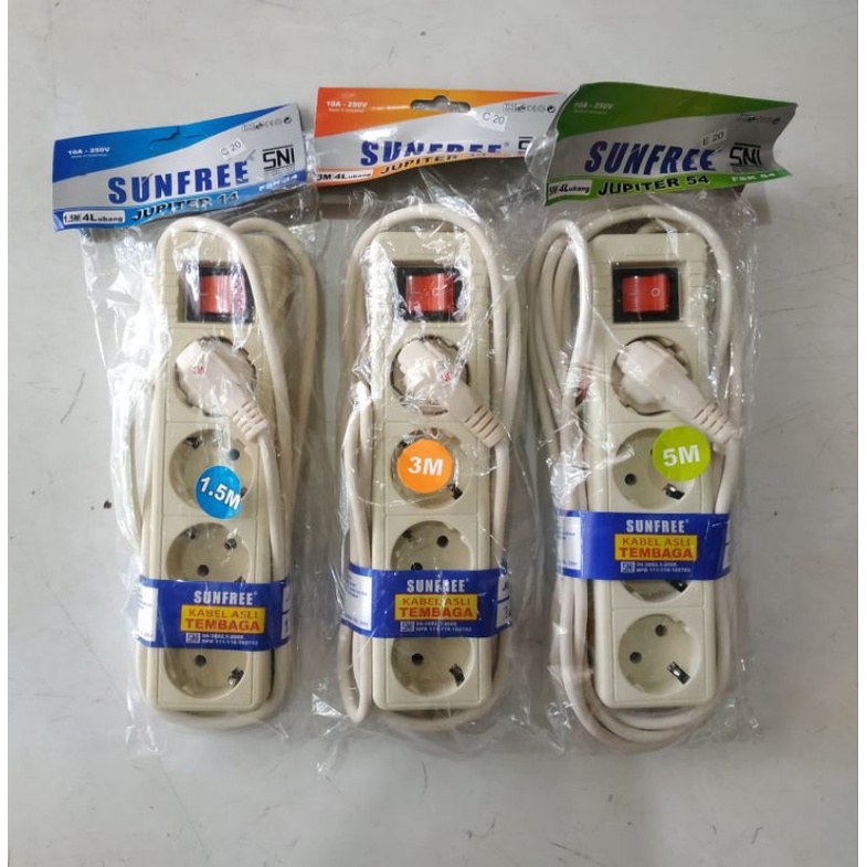 stop kontak lampu sunfree 3m 4 lobang ✓ BW