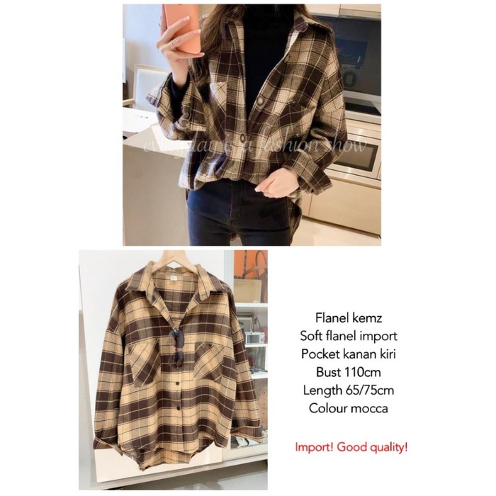 PC-  Kemeja Wanita - Flanel kemz import mocca [Baju Atasan Wanita 0141] VAT  -PC