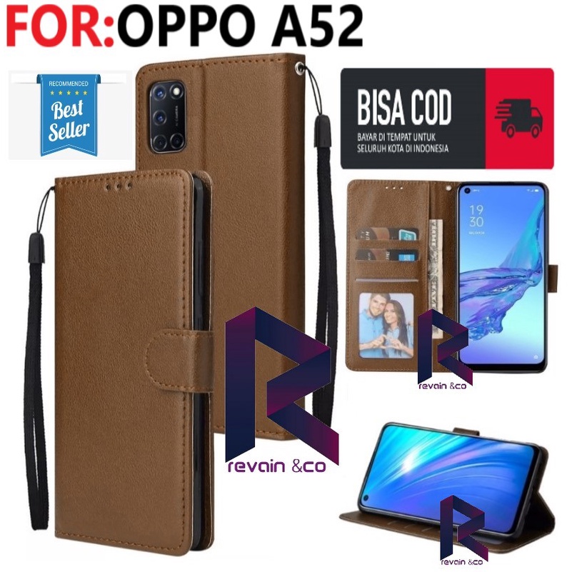 SARUNG KULIT OPPO A52 FLIP WALLET LEATHER KULIT PREMIUM FLIP COVER SARUNG BUKA TUTUP FLIP CASE OPPO A52