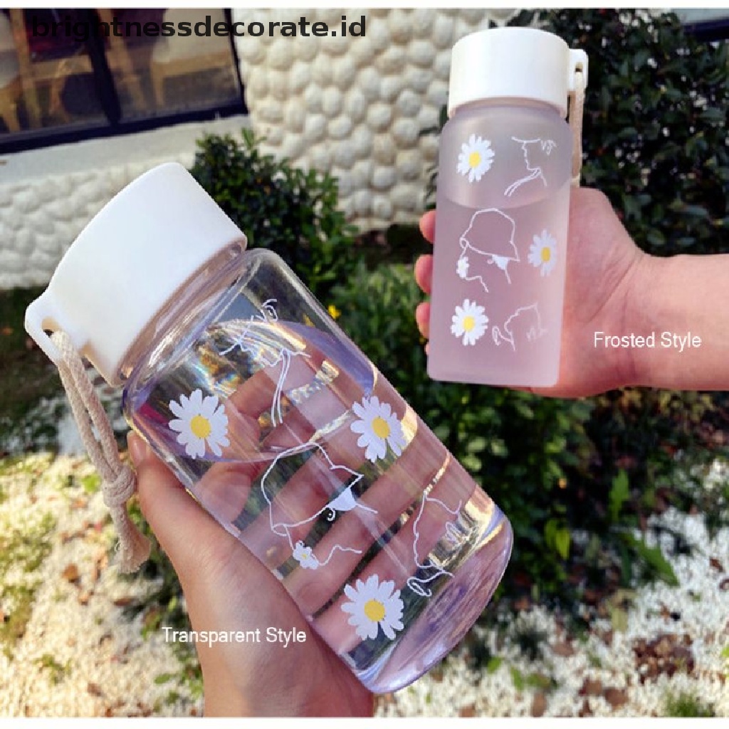 Botol Minum Plastik Transparan Portable 500ml Motif Bunga Daisy Untuk Travel