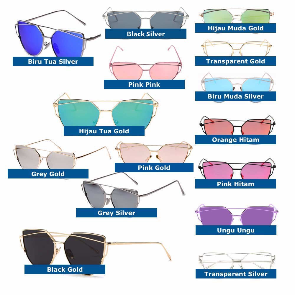 Anti UV Eye Cat Sunglasses [ Hijau Muda Gold  ] Pria dan Wanita [Desaign Korea] NY Free Kotak