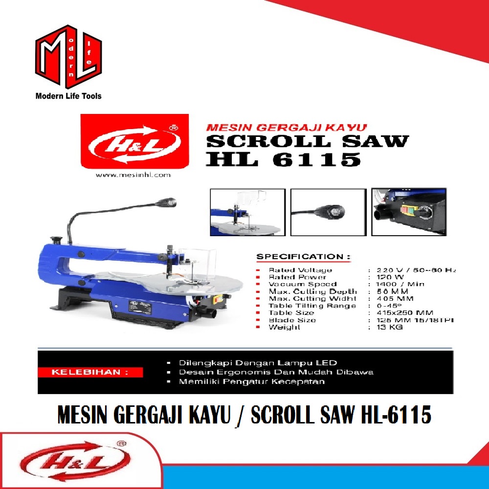 Mesin Gergaji Kayu HL6115 / Scroll Saw Gergaji Triplek Kayu 16inch HL 6115