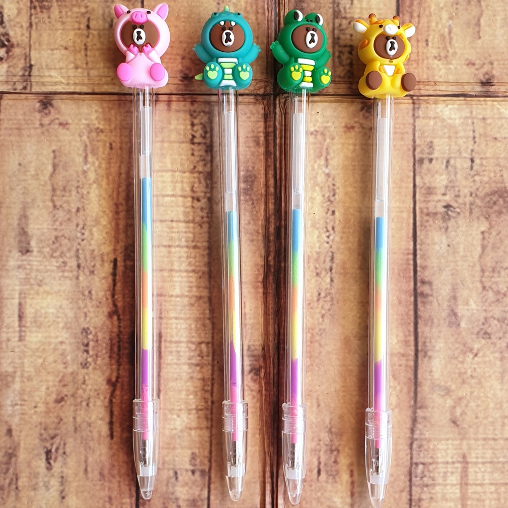 4 Pcs Pulpen Pelangi 295 Animal - Gelpen Rainbow Karakter Colorful - Pen Unik Lucu Tinta Warn Warni