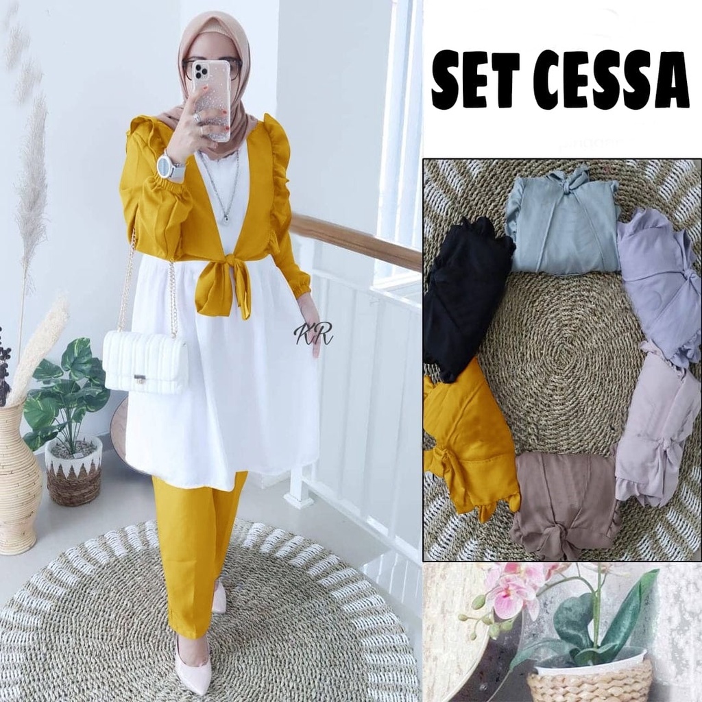 PAKAIAN FASHION WANITA SETELAN SET CESSA 3IN1 DMR