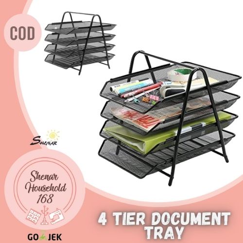 SHENAR , RAK DOKUMEN MEJA 4 SUSUN TRAY BESI RAK KERTAS FILE DOCUMNT TRAY RAK WADAH DOKUMEN BESI RAK SUSUN PAPER TRAY RAK SERBAGUNA MULTIFUNGSI KANTOR KAMAR - BISA COD