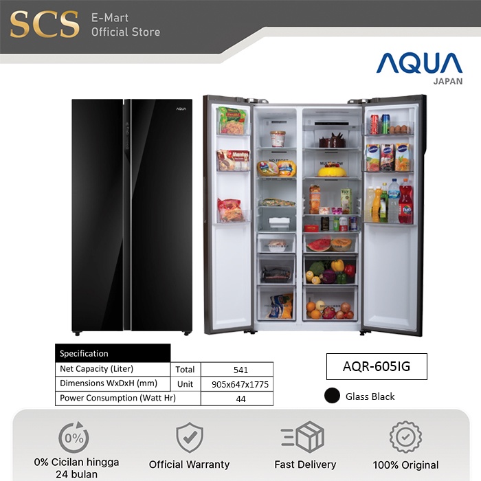 AQUA AQR-605IG(GB) Kulkas Multidoor 2 Door Side by Side | AQR605IG