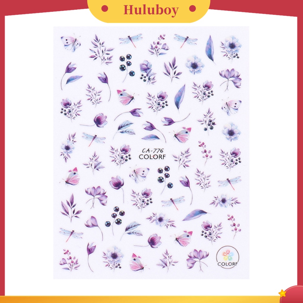 Huluboy Huluboy♡ Stiker Kuku Motif Bunga Daun Burung Butterfly Warna-Warni Untuk Dekorasi Manicure