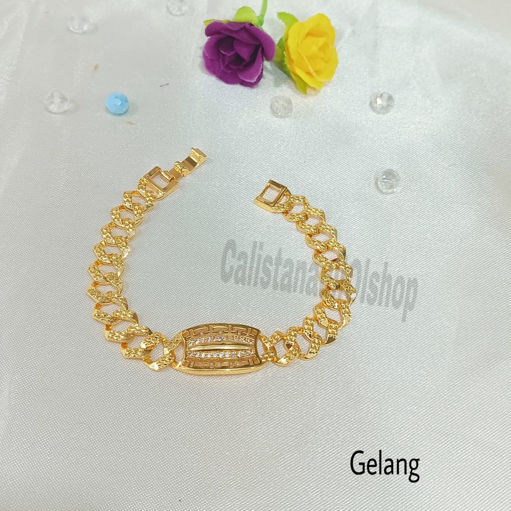 GELANG+CINCIN KOTAK UKIR ANTIK MANIS PERHIASAN EMAS  KOREA ANTI KARAT DAN ANTI LUNTUR