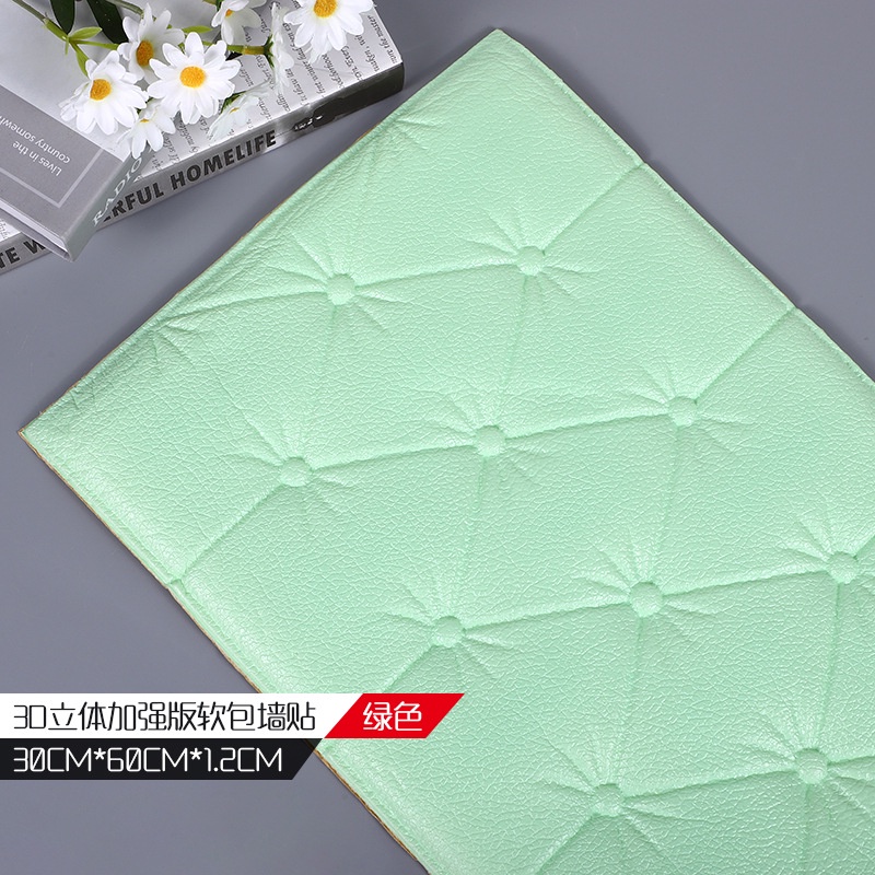 Wallpaper Foam 3D Headboard Bed Wall Sticker Dinding Walpaper Busa Dinding Dekorasi Kamar Ruangan-Light Green 12mm