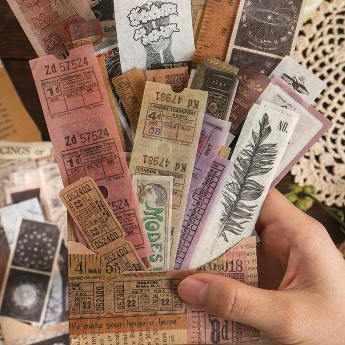 

40pcs Pak Stiker Panjang Gaya Retro Untuk Alat Tulis Sekolah Scrapbook