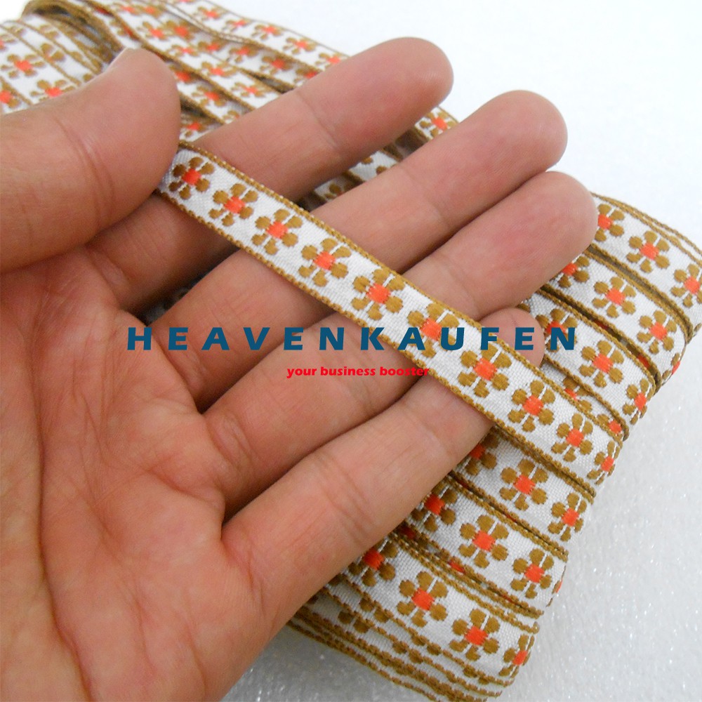 Pita Renda / Renda Tepi Lebar 1 cm Motif Bunga Warna Kopi Susu Harga Per Rol isi 22 Meter