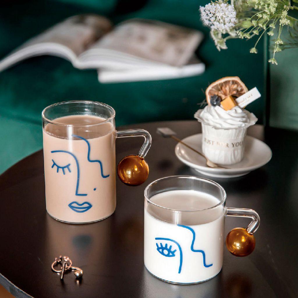 Lanfy Gelas Kaca 1pcs Fashion Transparan Dengan Pegangan Kreatif Untuk Teh,Kopi,Susu Perlengkapan Makan Drinkware