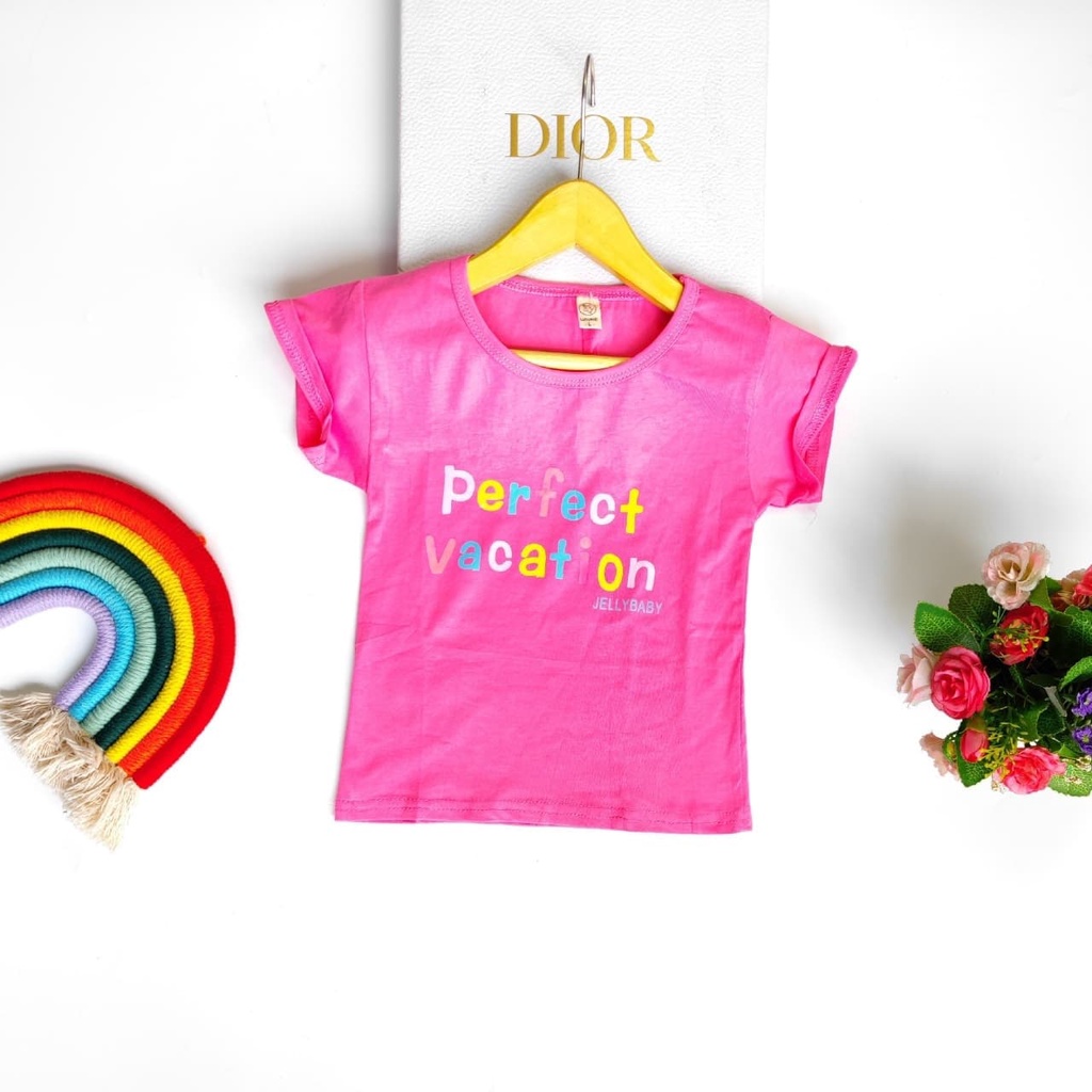 Promo !! Atasan anak perempuan import / kaos anak import / Atasan perfect vacation text ukuran 6 bulan - 24 bulan