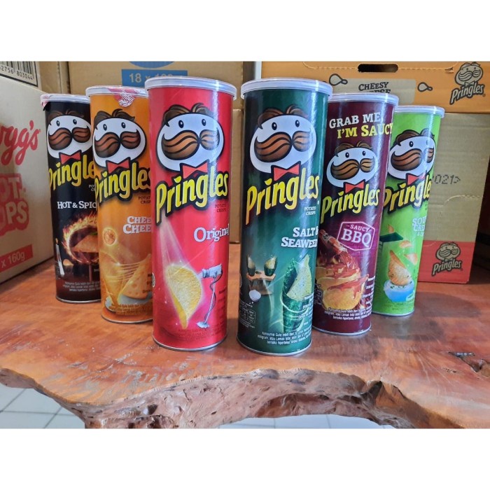 

54ekh Pringles 107 Gram Original/Sour Cream/Cheese/Hot/Seaweed/Bbq - Cheesy Cheese, Tanpa