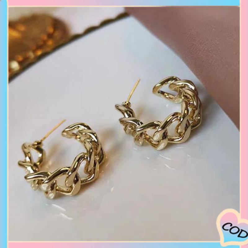 COD❤️ Anting-Anting Retro Fashion Logam Berongga Rantai Stud Earrings Premium Sense Earring-A.one