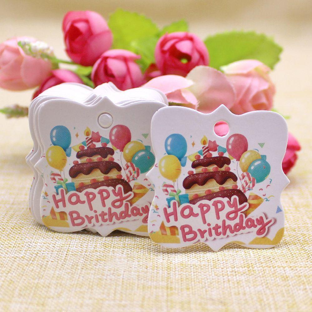 Solighter 100 Pcs Happy Birthday Tag Kerajinan Pembungkus Kado Perlengkapan Pesta Hang Tag