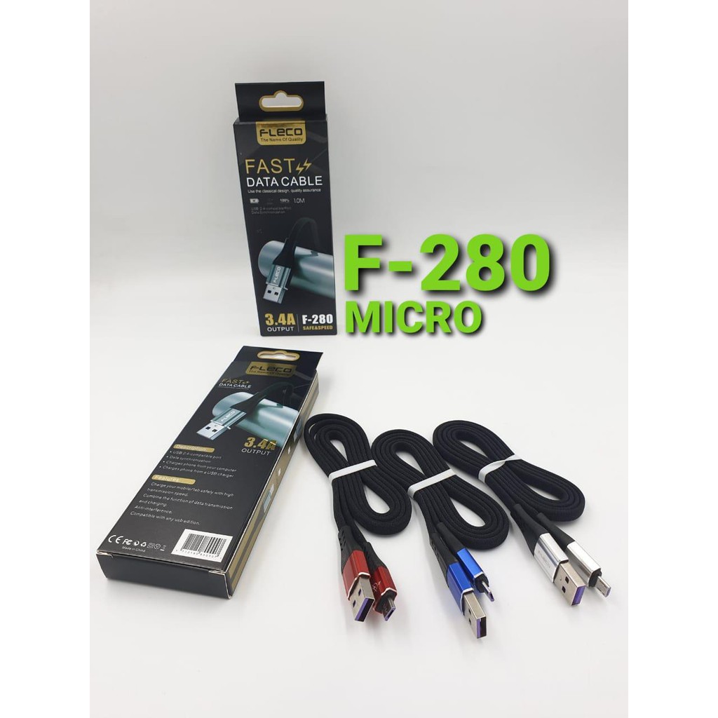 Kabel data Fleco F280 Fast charging Micro Type C 3.4A