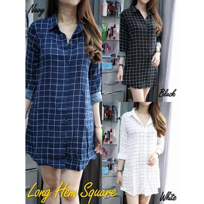 Butik - Kmj Ktn 6612 Kemeja Wanita Hem / Jumbo Katun Ktn Import GU473 [Long Hem Square Bc]Kemeja Wan