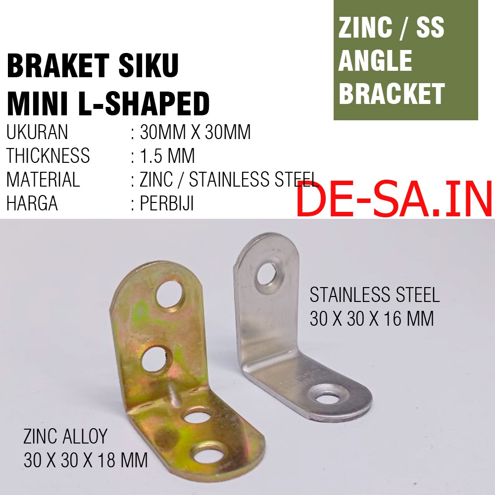 30 MM Siku Stainless Steel / Zinc Plate Braket Siku Mini 30 x 30 MM - L-Shaped Angle Bracket Fastener