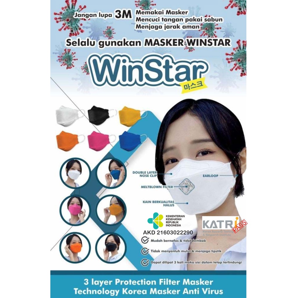Masker Kesehatan Model Korean Winstar KF94 3 Ply Packing Box
