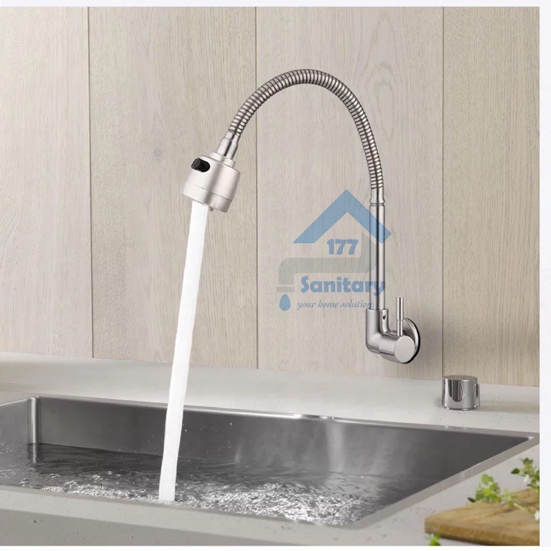 Kran air sink stainless 304 fleksibel TEMBOK angsa stik S3002-Kran air dapur cuci piring flexible fio murah /G23